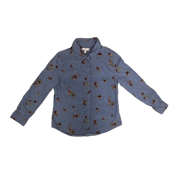 Como Vintage Indigo Flower Button Down Top Size Medium - Picture 1 of 7
